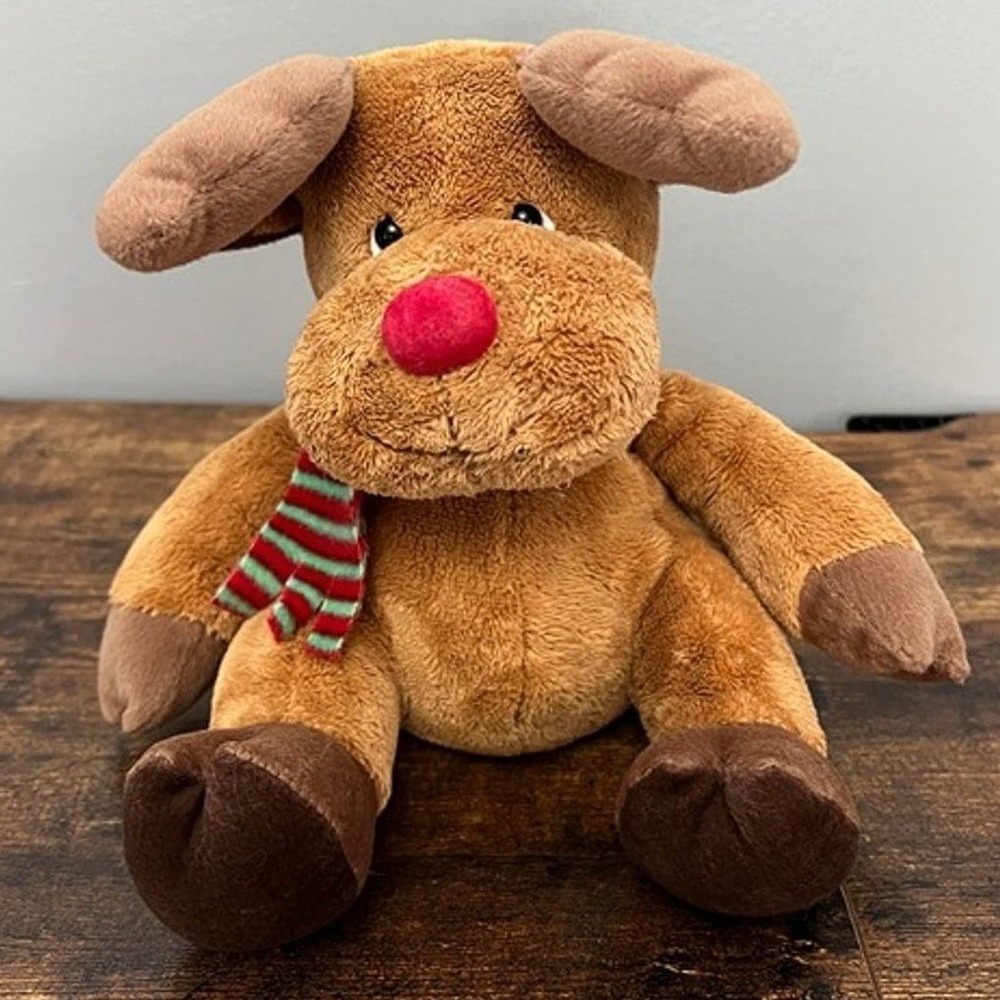 Target Christmas Reindeer Plush Red Nose Striped Scarf Stuffed Animal 48385